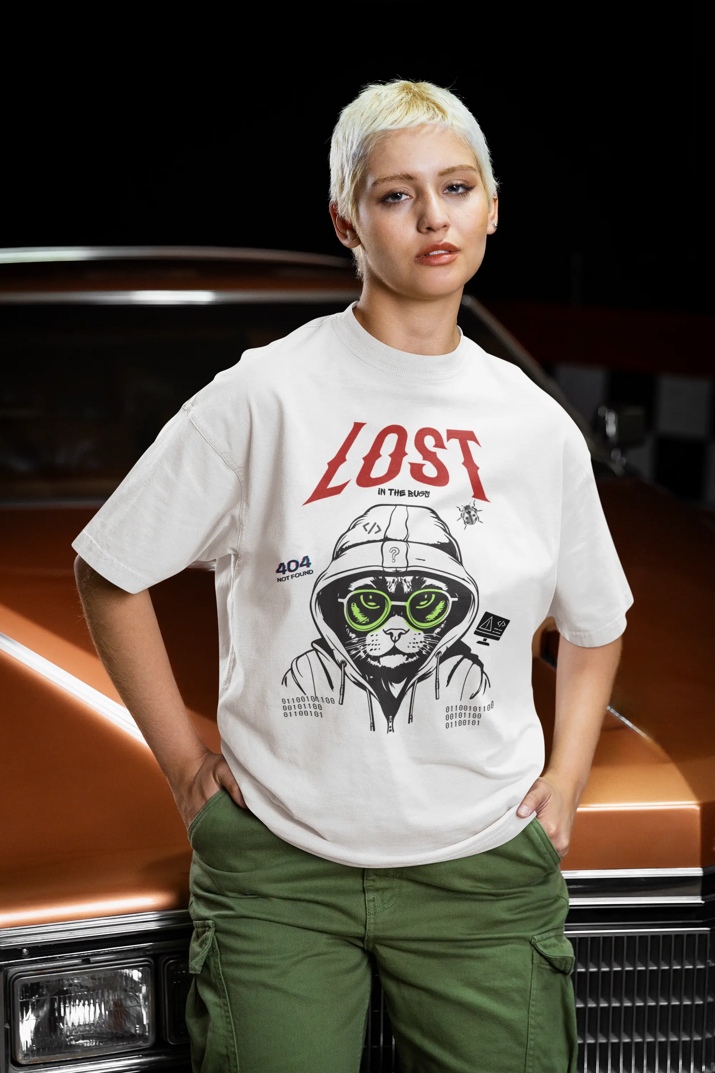 Lost in the Bugs | Unisex Oversized Coding T-Shirt DevHero India