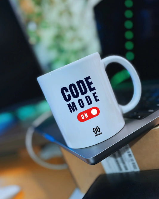 Code Mode ON - DevHero White Coffee Mug | Ceramic Coffee Mug for coders (11oz) DevHero India