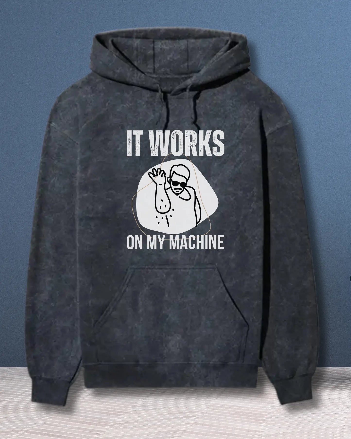 It Works on My Machine (White) - A Fun Coding Geek Hoodie by DevHero | Acid Wash Hoodie DevHero India