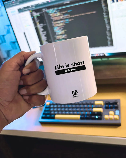 Life Is Short- DevHero White Coffee Mug | Ceramic Coffee Mug for coders (11oz) DevHero India