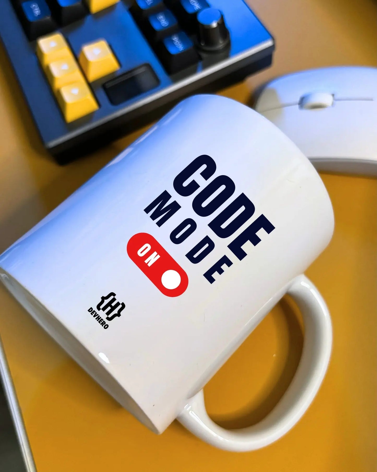 Code Mode ON - DevHero White Coffee Mug | Ceramic Coffee Mug for coders (11oz) DevHero India