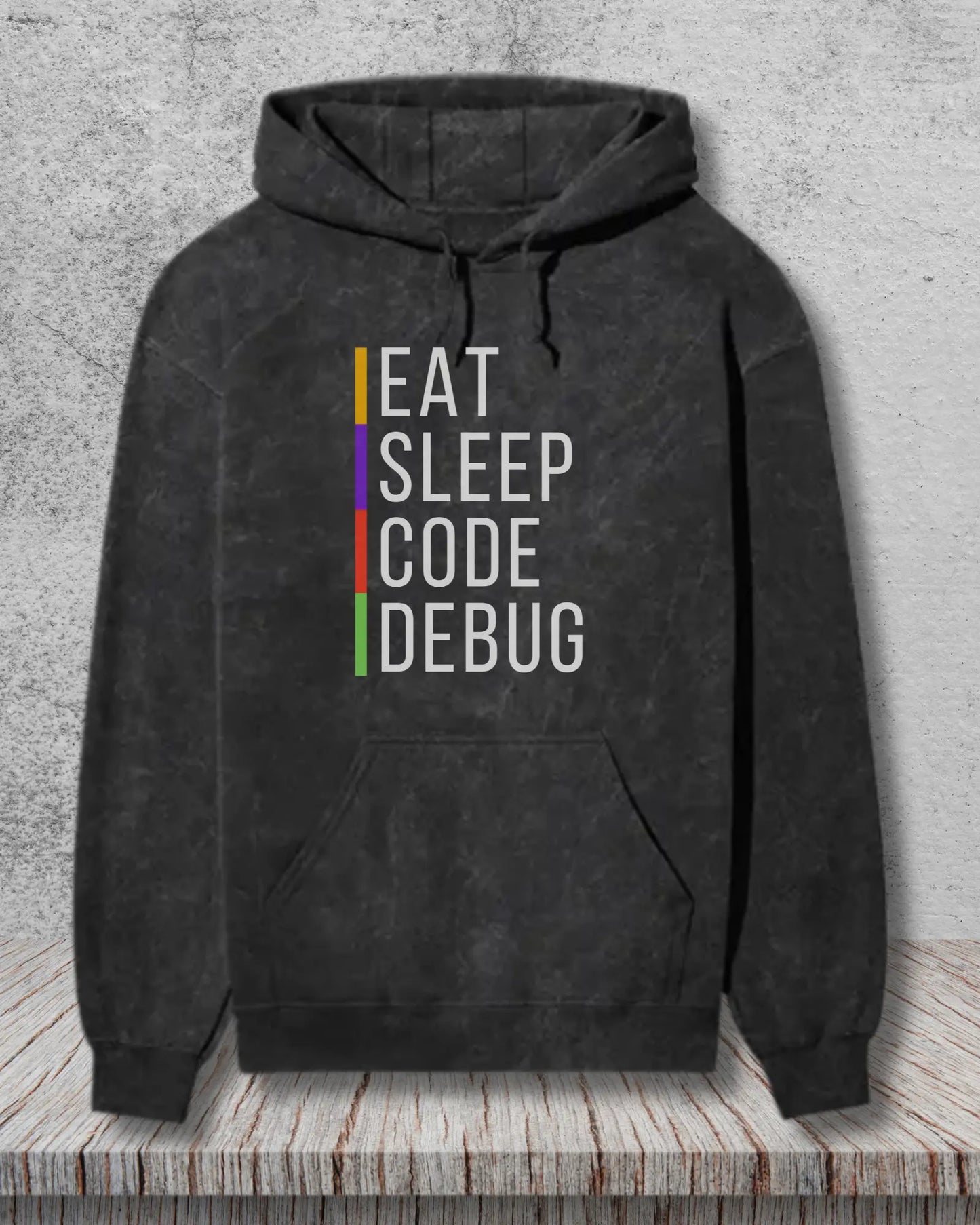 Eat Sleep Code Debug Acid Wash Hoodie - The Perfect Hoodie for Coding Geeks by DevHero DevHero India