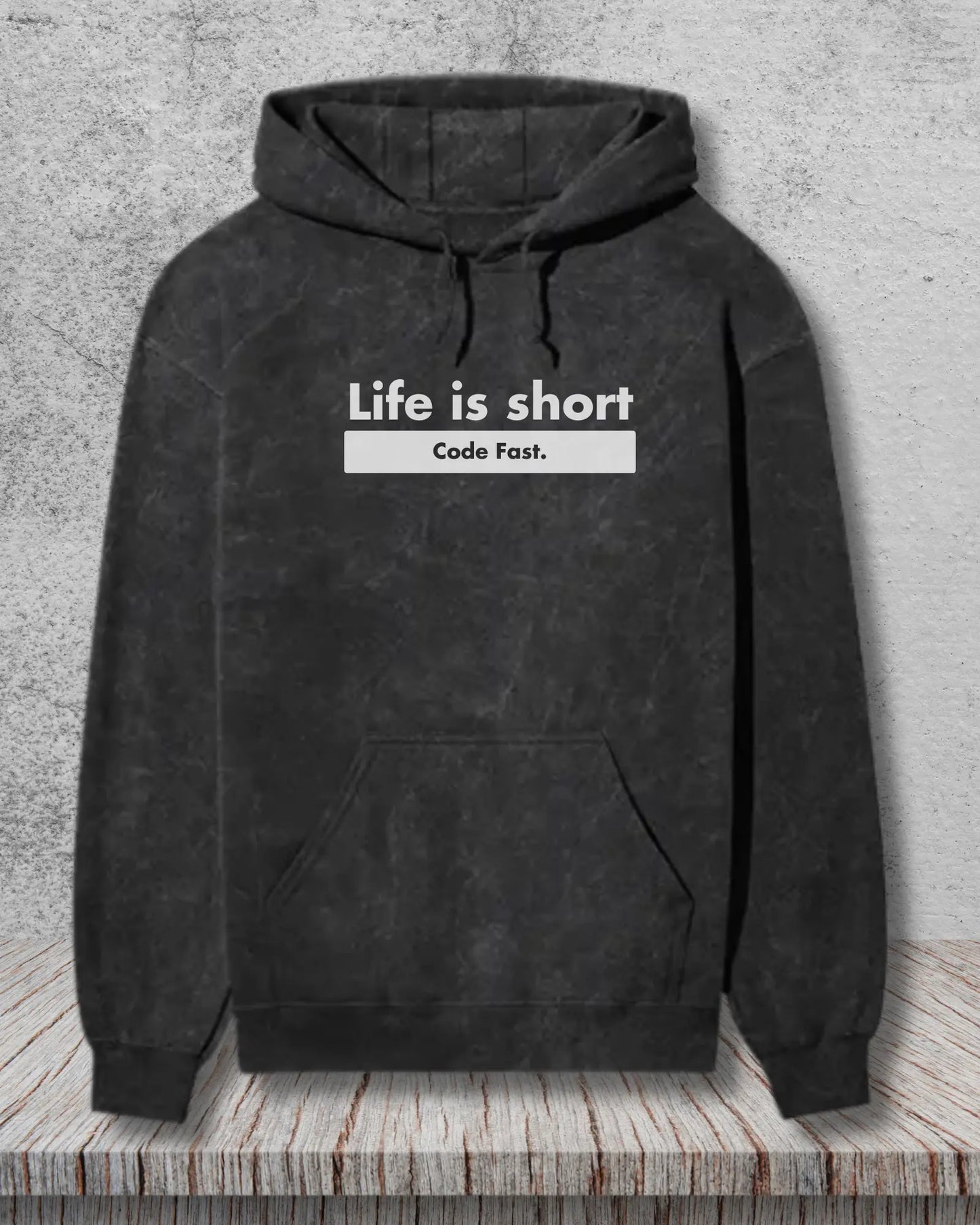Life is Short, Code Fast - Hustle in a Coding Geek Hoodie by DevHero | Acid Wash Hoodie DevHero India