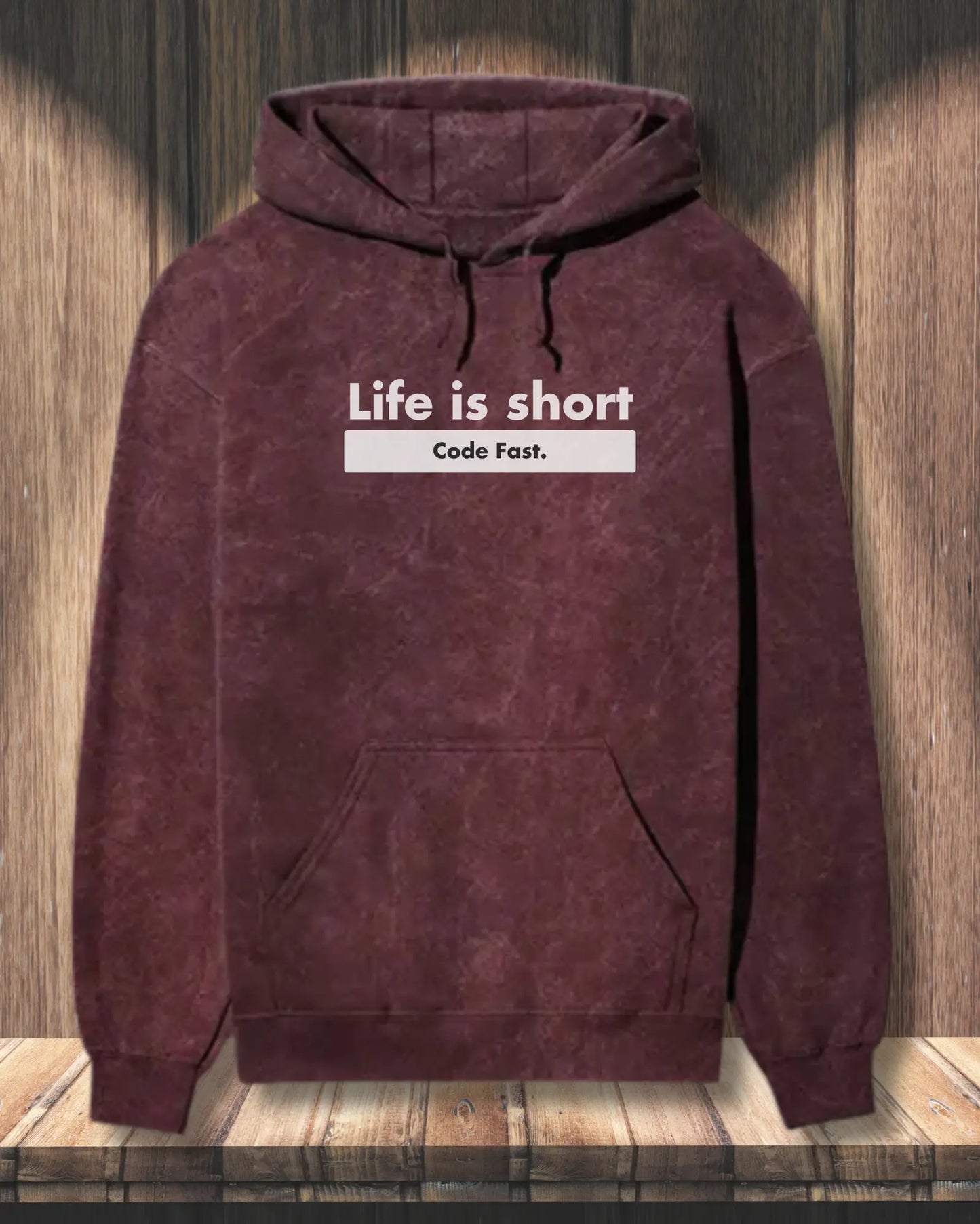 Life is Short, Code Fast - Hustle in a Coding Geek Hoodie by DevHero | Acid Wash Hoodie DevHero India