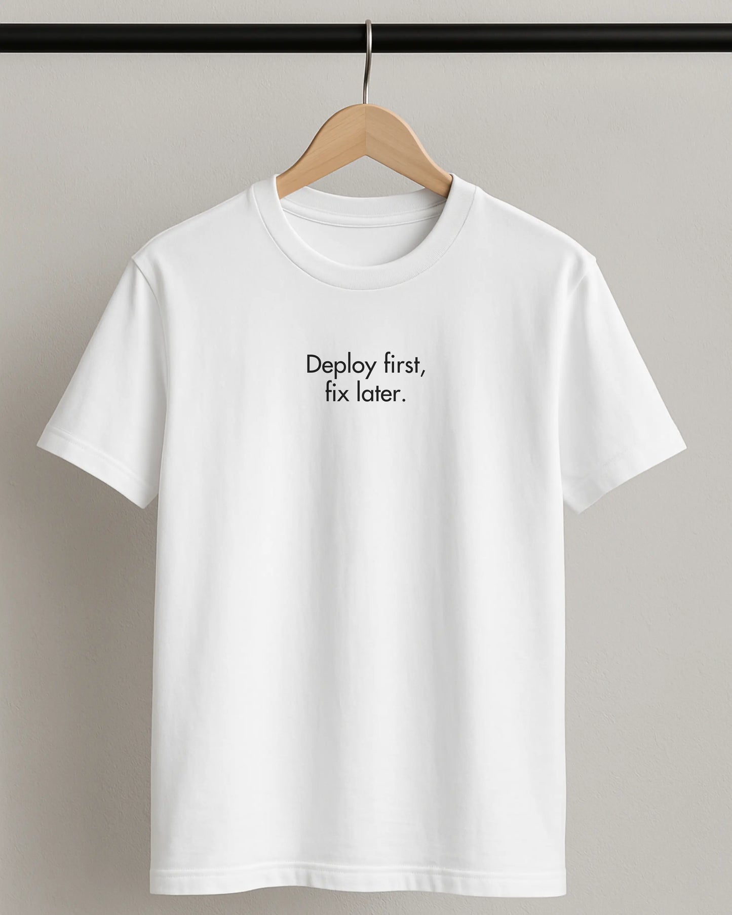 Deploy First Fix Later - White | Premium Supima T-Shirt for Developers DevHero India