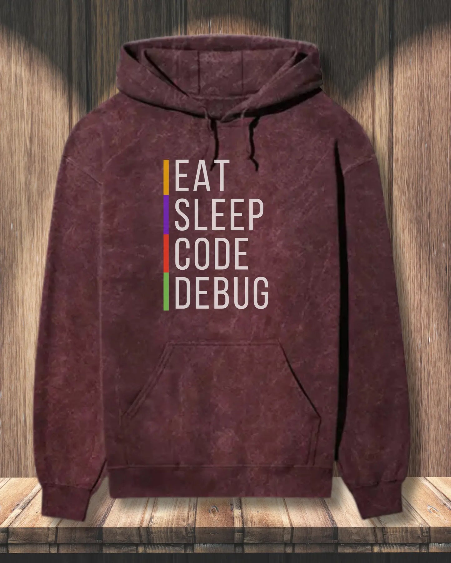Eat Sleep Code Debug Acid Wash Hoodie - The Perfect Hoodie for Coding Geeks by DevHero DevHero India