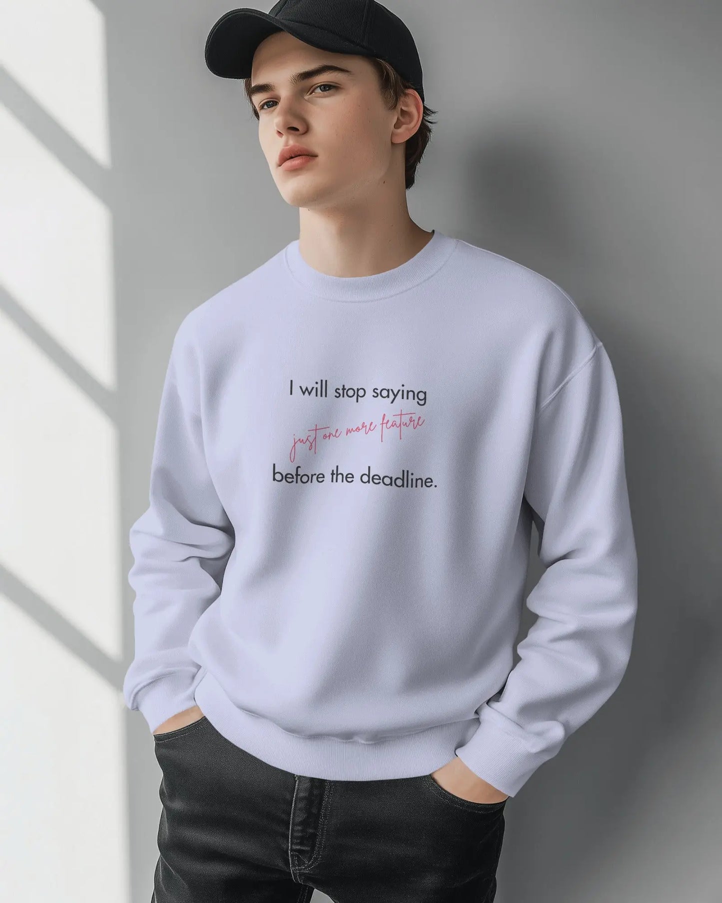 I will stop saying "just one more feature" before the deadline - Unisex Coder Sweatshirt DevHero India