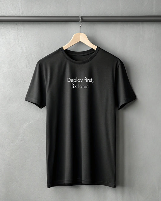 Deploy First Fix Later | Premium Supima T-Shirt for Developers DevHero India