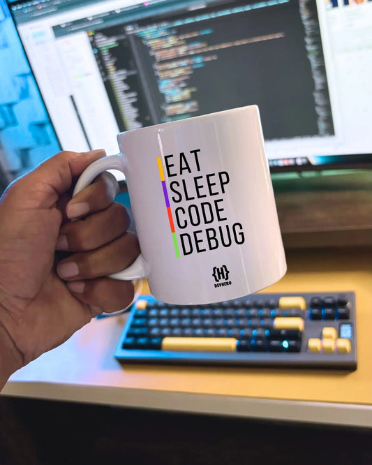 Eat Sleep Code Debug - DevHero White Coffee Mug | Ceramic Coffee Mug for coders (11oz) DevHero India
