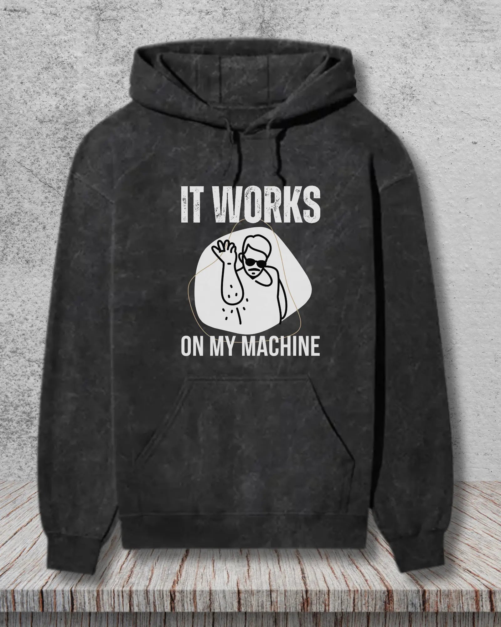 It Works on My Machine (White) - A Fun Coding Geek Hoodie by DevHero | Acid Wash Hoodie DevHero India