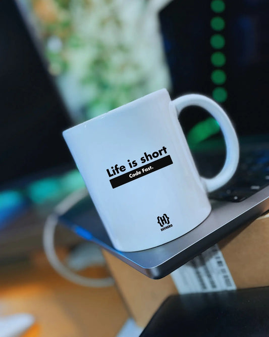 Life Is Short- DevHero White Coffee Mug | Ceramic Coffee Mug for coders (11oz) DevHero India
