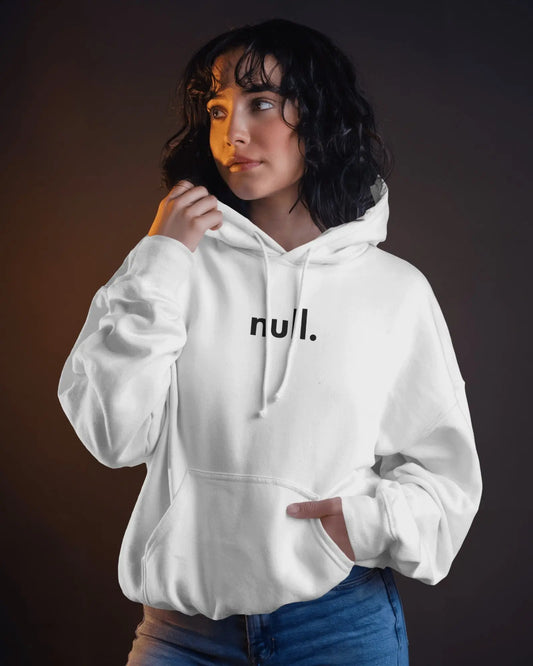 NULL - Unisex Heavy Weight Hoodie for Coders | White | 400 GSM Hoodie