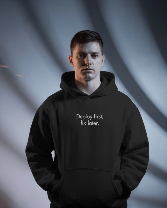 Deploy First Fix Later | Unisex Oversized Hoodie for Developers