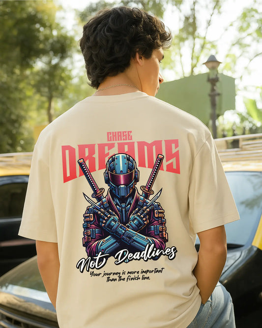 Chase Dreams Not Deadlines | Unisex Oversized T-Shirt for developers DevHero India