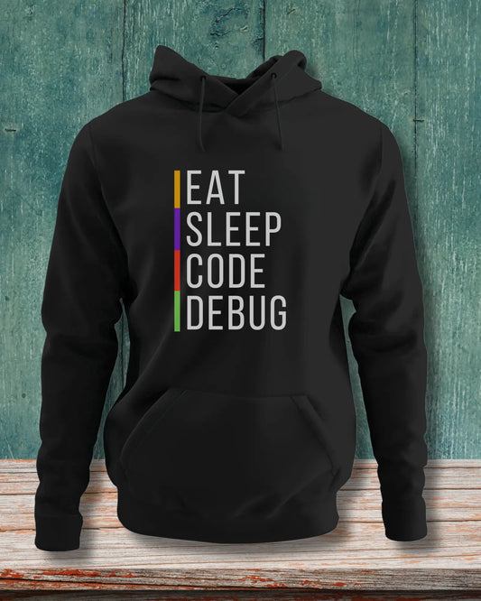 Eat Sleep Code Debug - The Perfect Hoodie for Coding Geeks by DevHero DevHero India