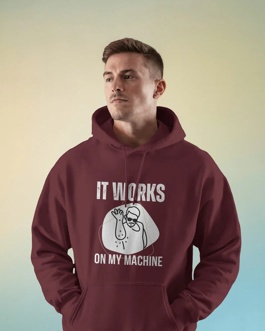 It Works on My Machine - Unisex Oversized Hoodie for coders - Maroon | 400 GSM