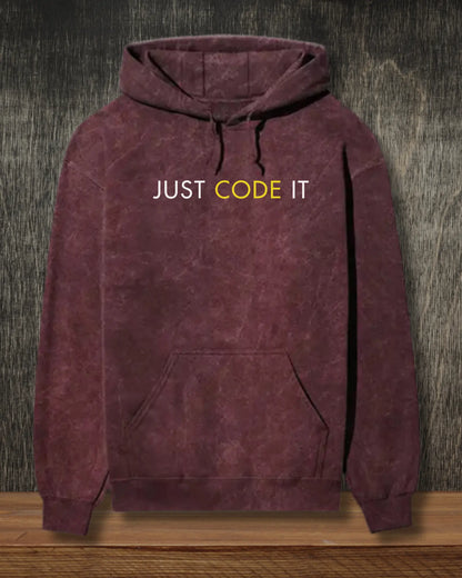 Just Code It - Effortless Style in a Coding Geek Hoodie by DevHero | Acid Wash Hoodie DevHero India