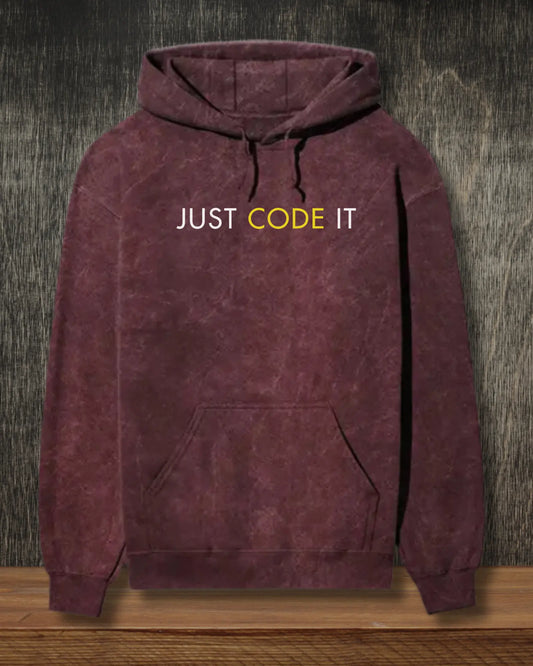 Just Code It - Effortless Style in a Coding Geek Hoodie by DevHero | Acid Wash Hoodie DevHero India