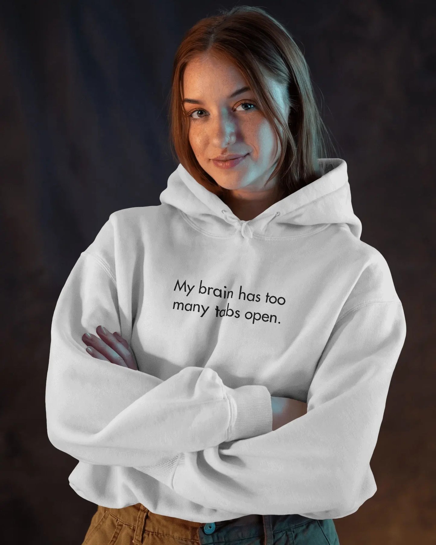 My Brain Has Too Many Tabs Open Hoodie – White Oversized Heavy Hoodie for Developers