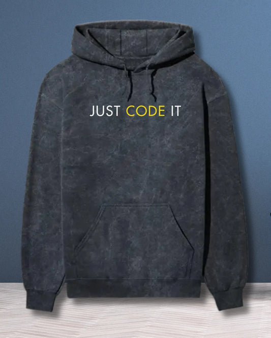 Just Code It - Effortless Style in a Coding Geek Hoodie by DevHero | Acid Wash Hoodie DevHero India
