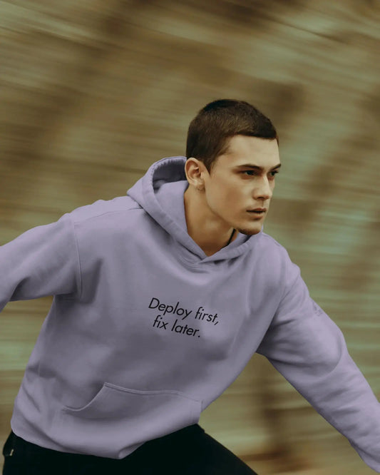Deploy First Fix Later | Unisex Oversized Hoodie for Developers - White