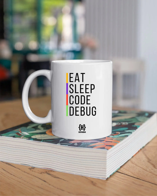 Eat Sleep Code Debug - DevHero White Coffee Mug | Ceramic Coffee Mug for coders (11oz) DevHero India