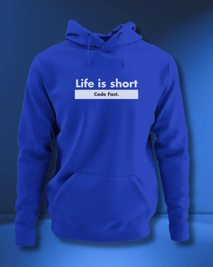 Life is Short, Code Fast - Hustle in a Coding Geek Hoodie by DevHero DevHero India