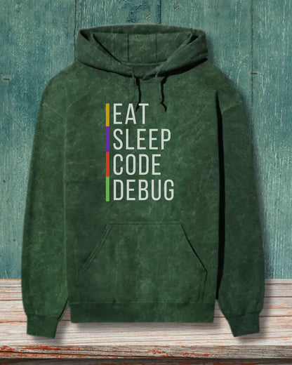 Eat Sleep Code Debug Acid Wash Hoodie - The Perfect Hoodie for Coding Geeks by DevHero DevHero India