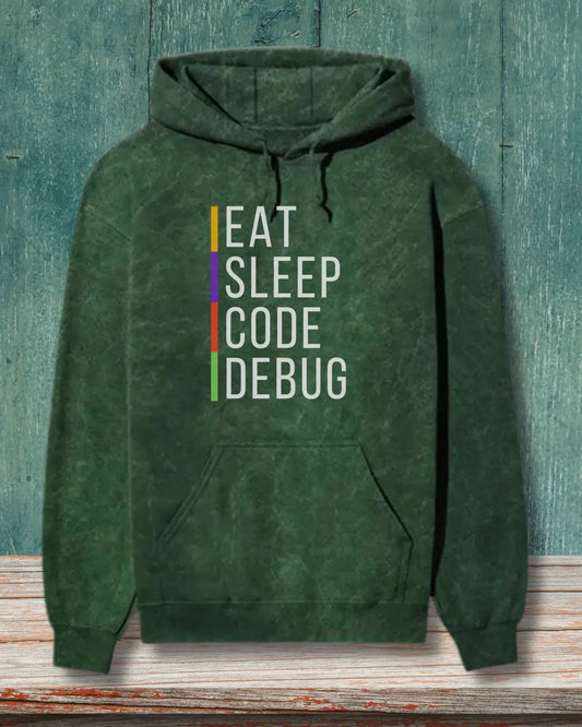 Eat Sleep Code Debug Acid Wash Hoodie - The Perfect Hoodie for Coding Geeks by DevHero DevHero India