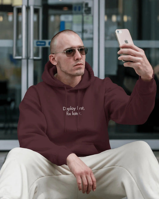 Deploy First Fix Later | Unisex Oversized Hoodie for Developers