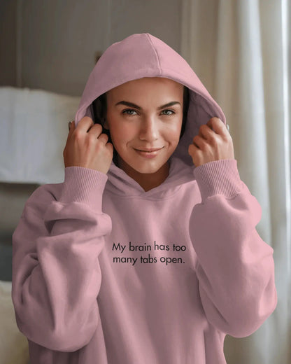 My Brain Has Too Many Tabs Open Hoodie – White Oversized Heavy Hoodie for Developers