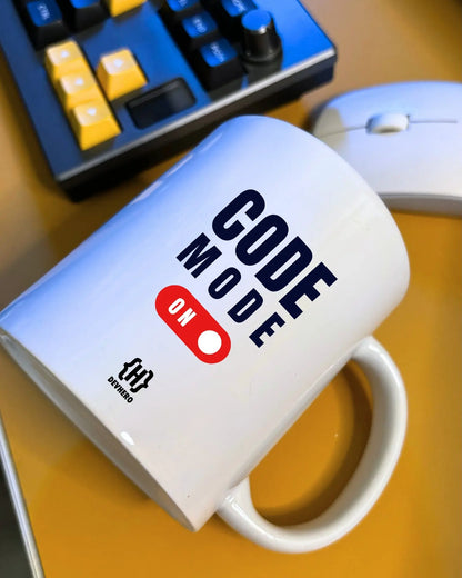 Code Mode ON - DevHero White Coffee Mug | Ceramic Coffee Mug for coders (11oz) DevHero India