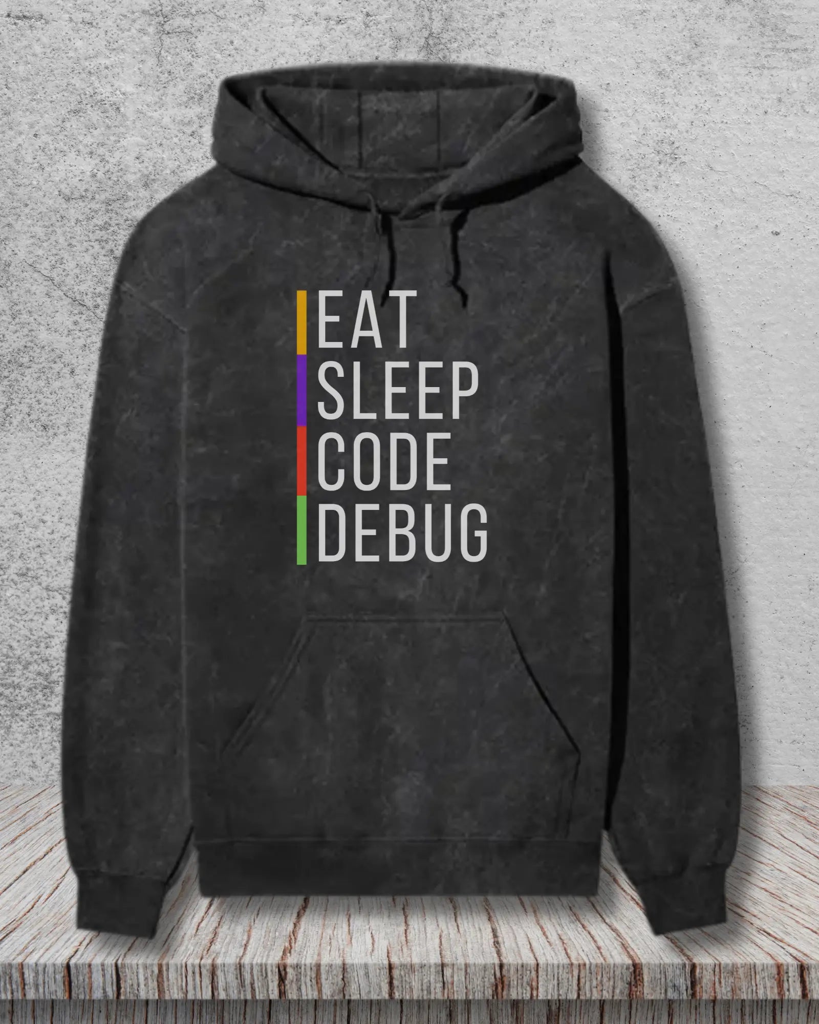 Eat Sleep Code Debug Acid Wash Hoodie - The Perfect Hoodie for Coding Geeks by DevHero DevHero India