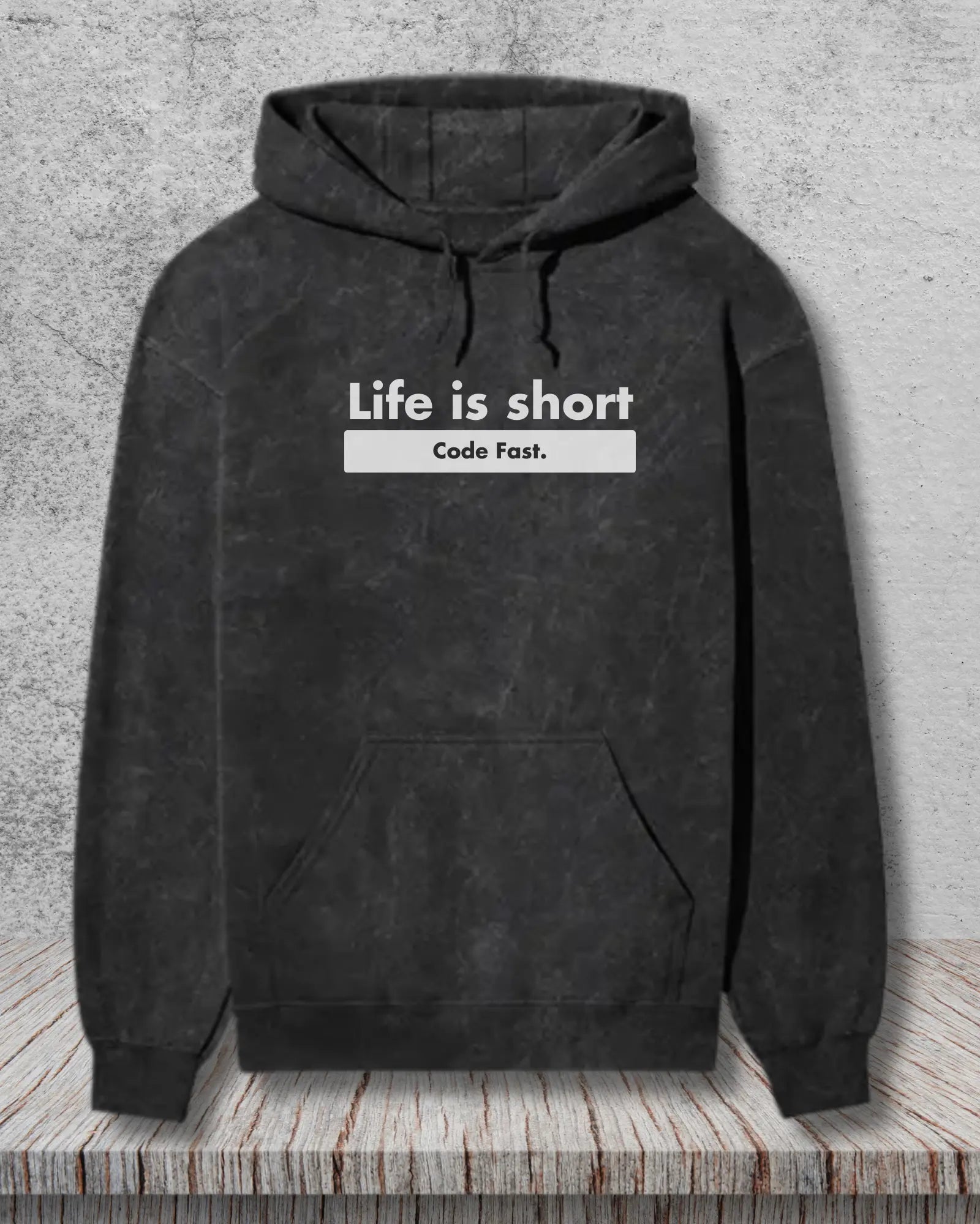 Life is Short, Code Fast - Hustle in a Coding Geek Hoodie by DevHero | Acid Wash Hoodie DevHero India