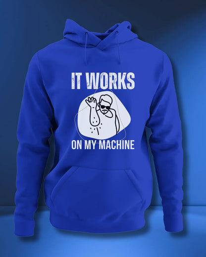 It Works on My Machine (White) - A Fun Coding Geek Hoodie by DevHero DevHero India
