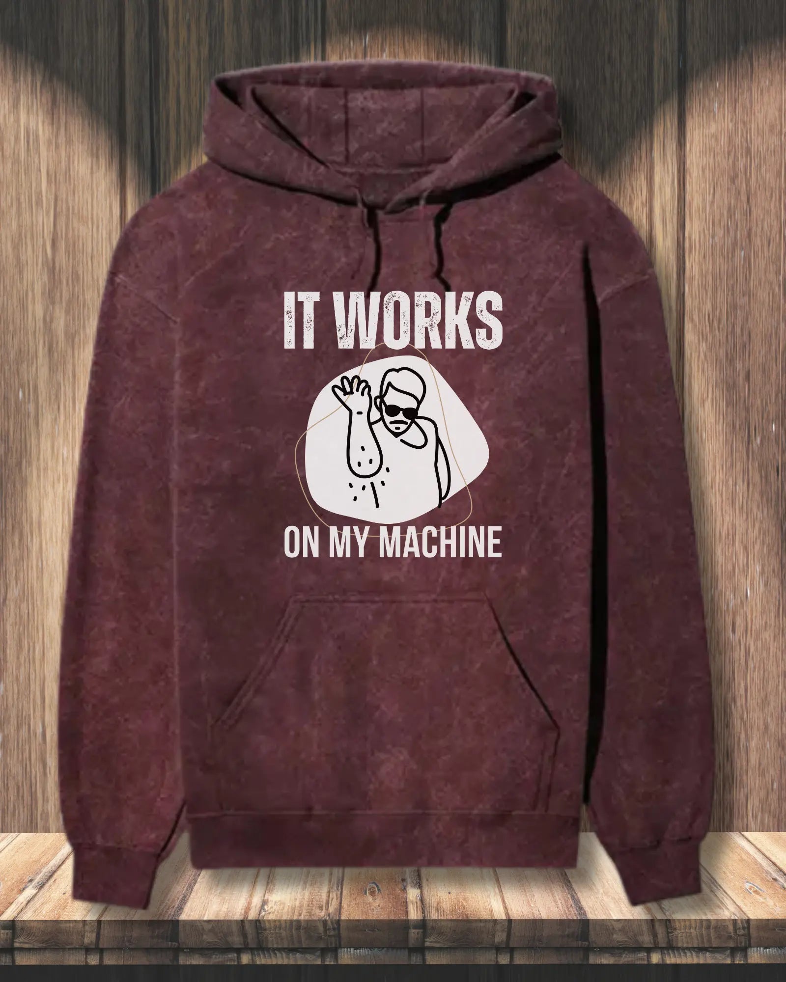 It Works on My Machine (White) - A Fun Coding Geek Hoodie by DevHero | Acid Wash Hoodie DevHero India