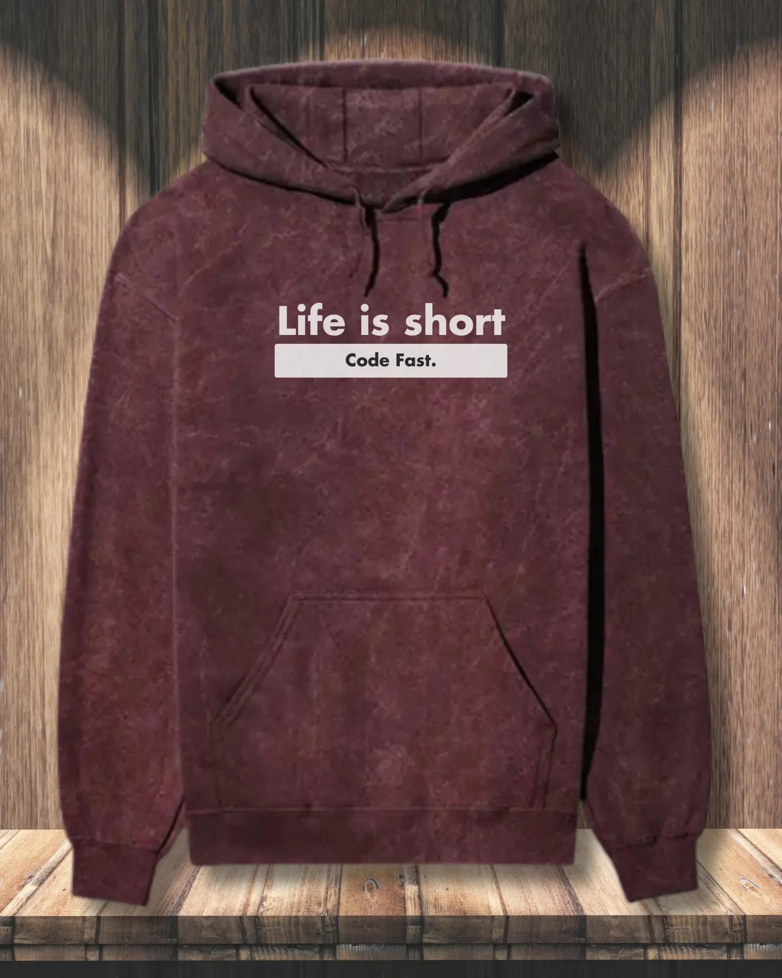 Life is Short, Code Fast - Hustle in a Coding Geek Hoodie by DevHero | Acid Wash Hoodie DevHero India