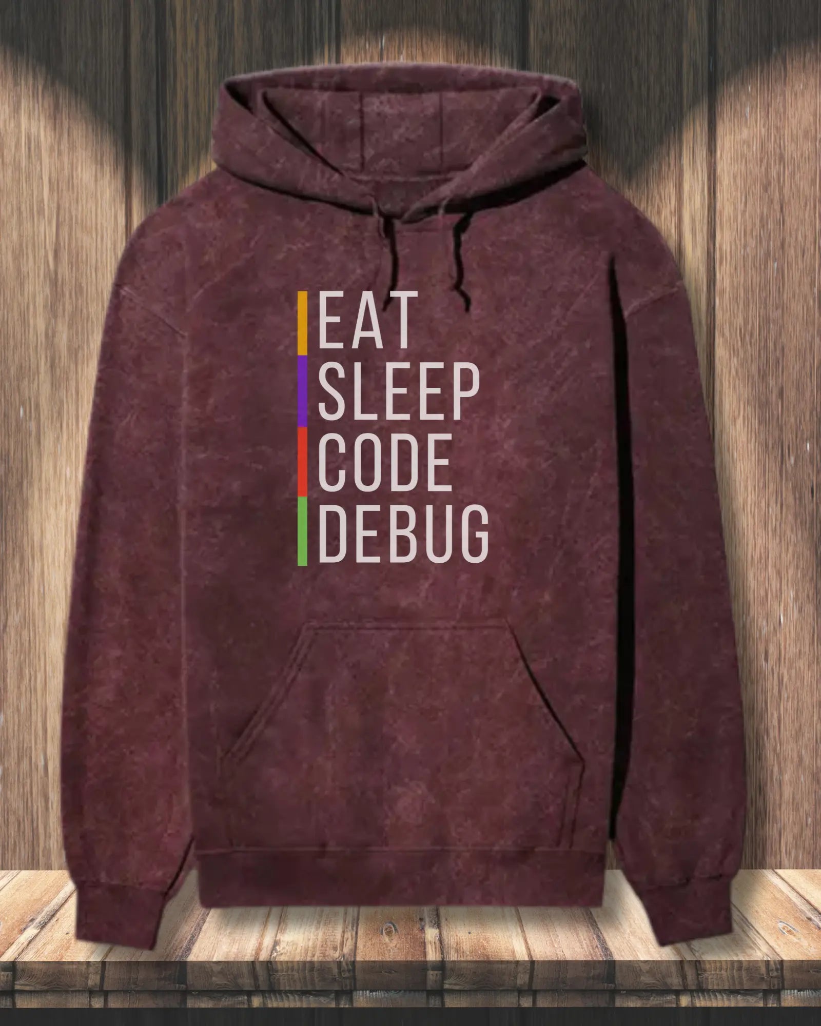 Eat Sleep Code Debug Acid Wash Hoodie - The Perfect Hoodie for Coding Geeks by DevHero DevHero India