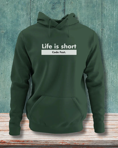 Life is Short, Code Fast - Hustle in a Coding Geek Hoodie by DevHero DevHero India