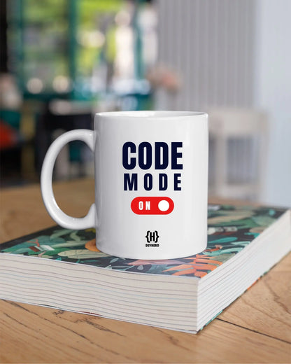 Code Mode ON - DevHero White Coffee Mug | Ceramic Coffee Mug for coders (11oz) DevHero India