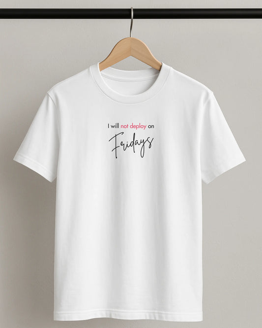 I will not deploy on Fridays - Beige | Premium Supima T-Shirt for the Coders DevHero India