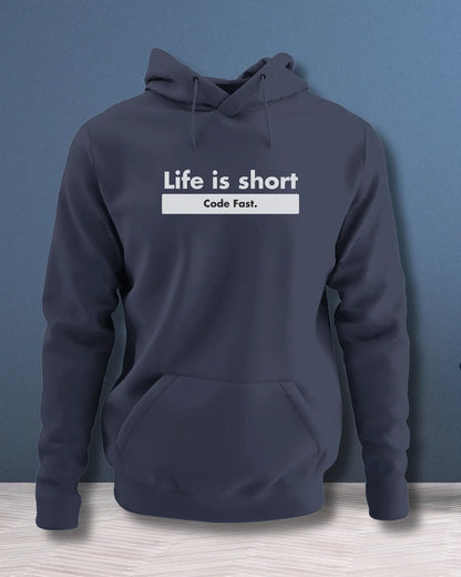 Life is Short, Code Fast - Hustle in a Coding Geek Hoodie by DevHero DevHero India